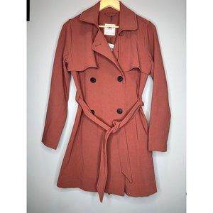 NEW Abercrombie & Fitch belted trench coat jacket button pea coat brown size M